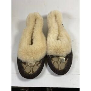 Coach Arleen Moccasins Shearling Fur Brown Slippers 9W NEW